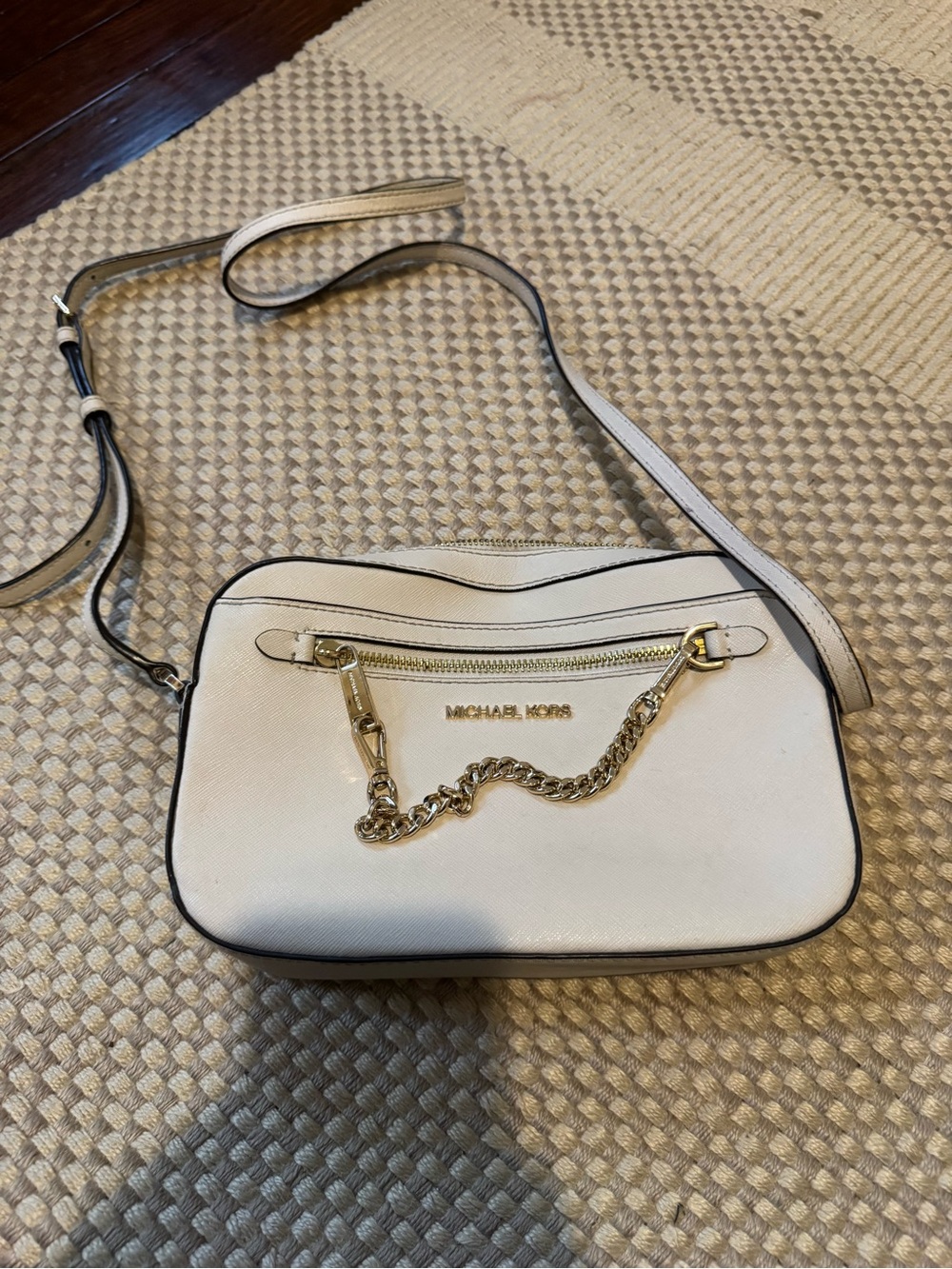 Michael Kors Cream Crossbody Bag with Gold Chain Hardware